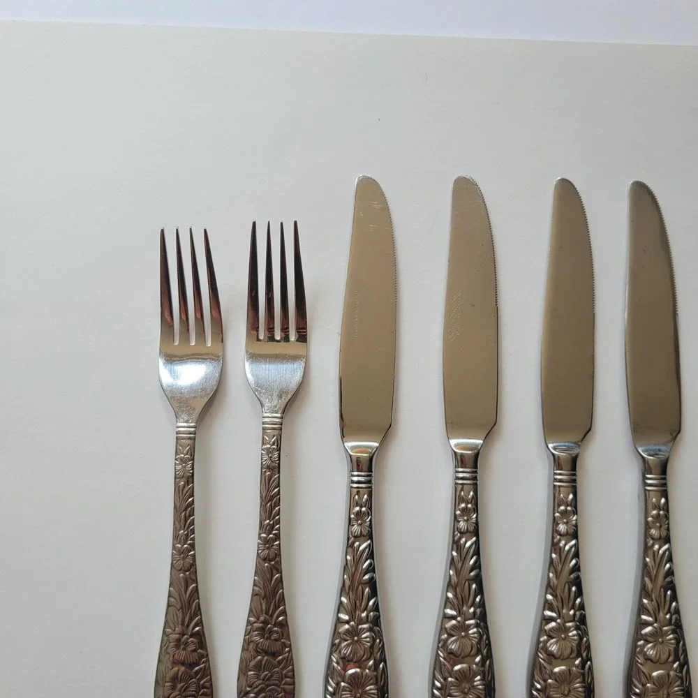 Cambridge Stainless Flatware 9 Lot Floral Fork Knife